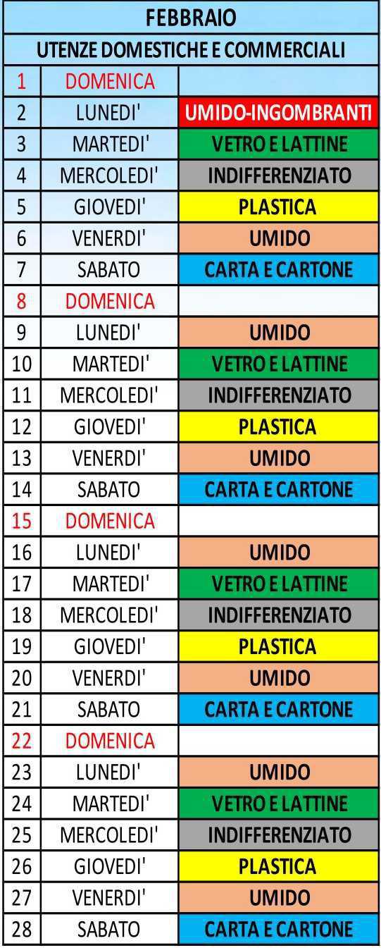 Calendario Differenziata