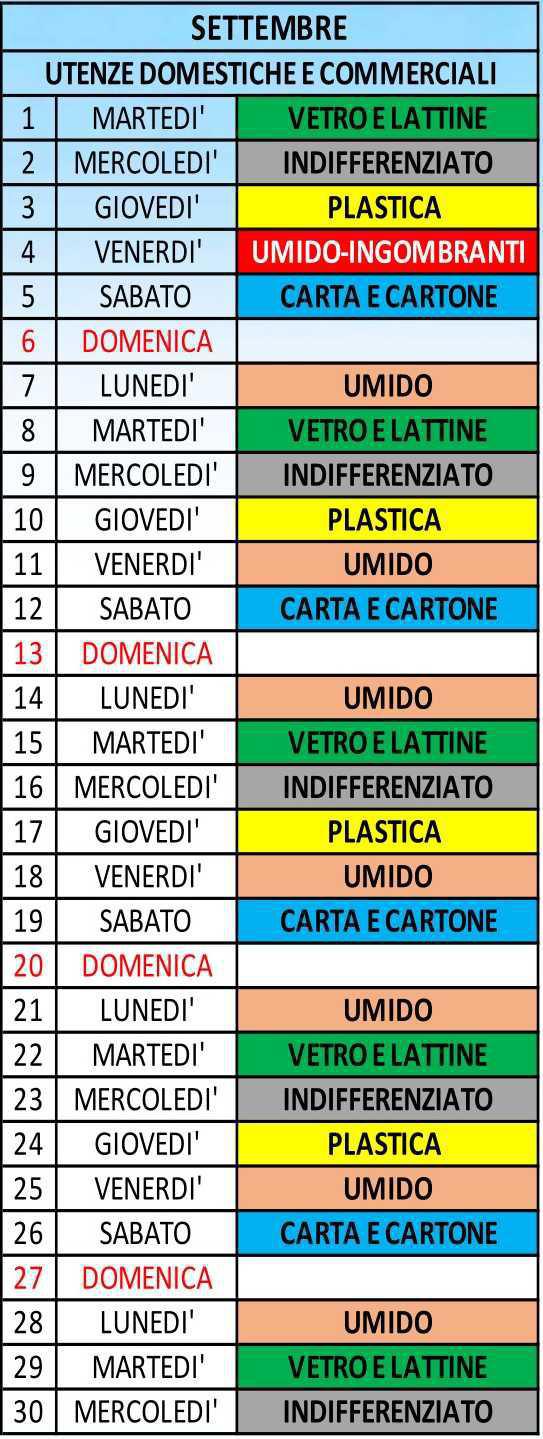 Calendario Differenziata