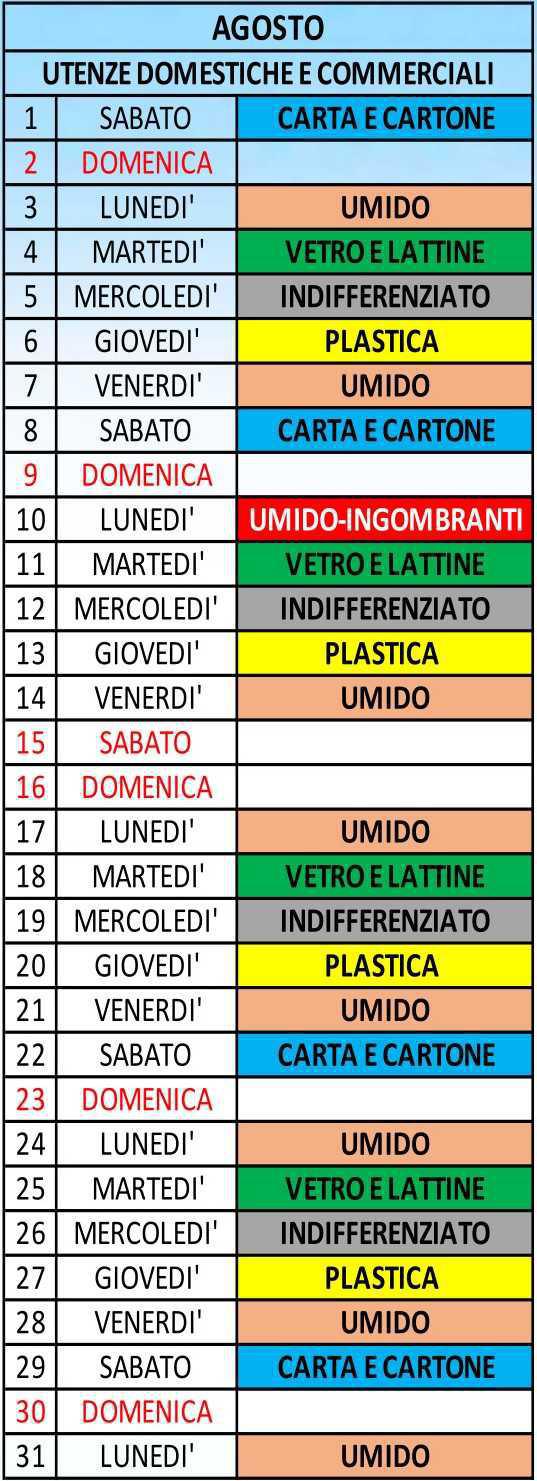 Calendario Differenziata