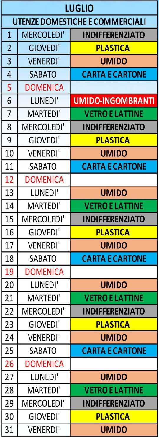 Calendario Differenziata