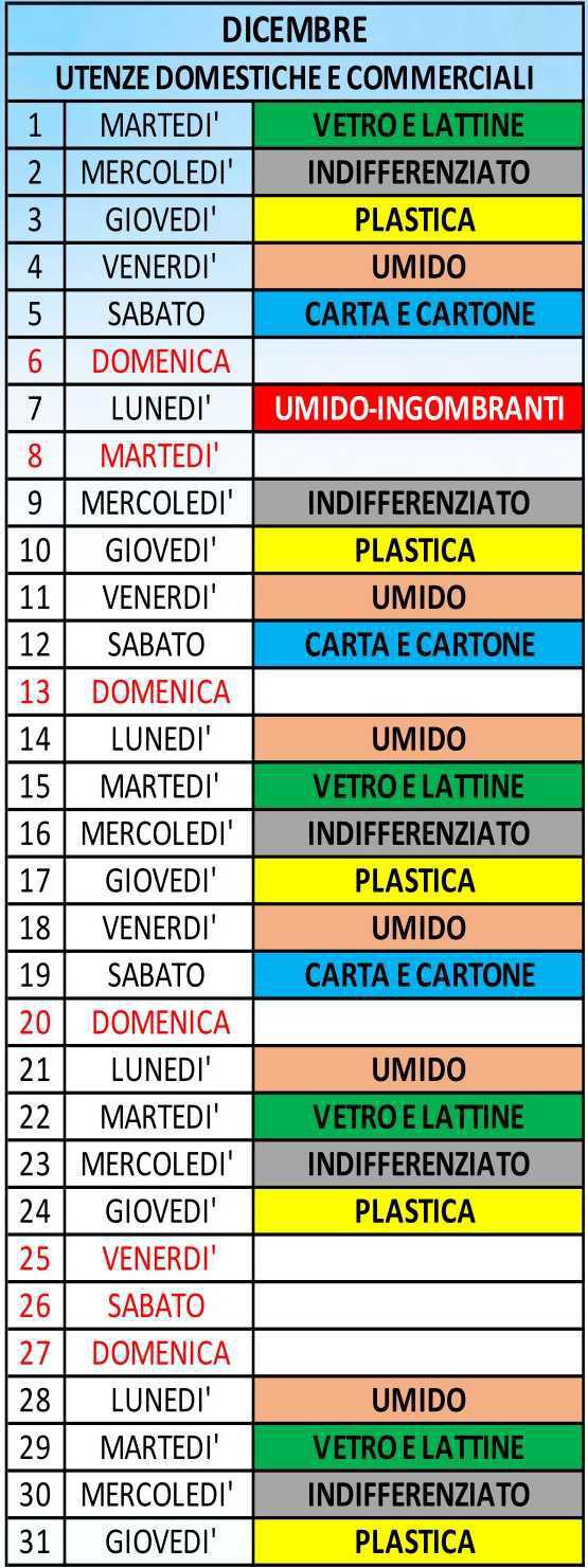 Calendario Differenziata