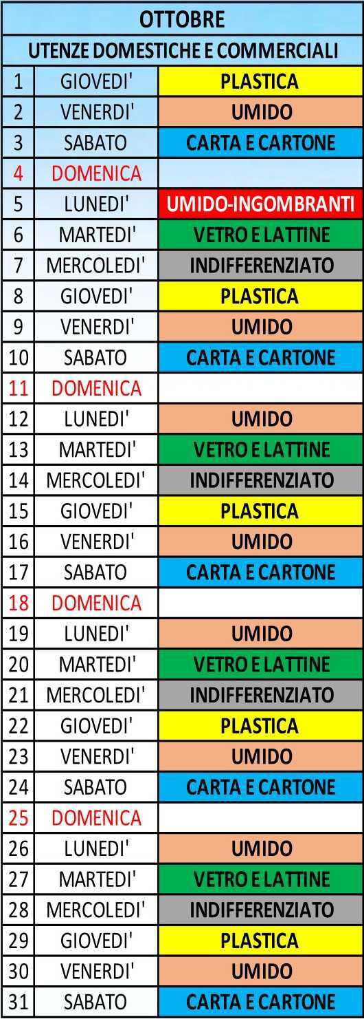 Calendario Differenziata