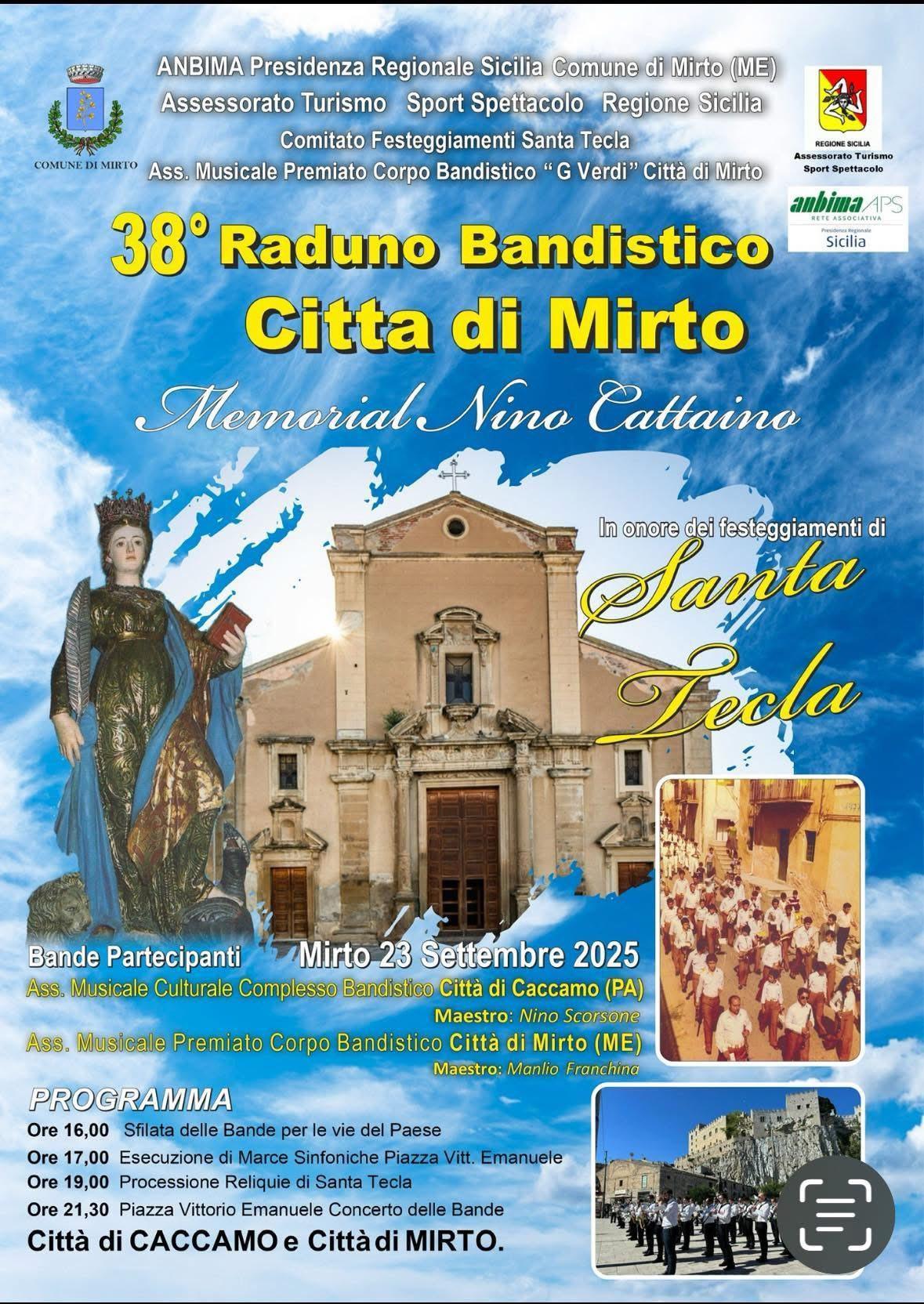 Concerto dei Complessi bandistici musicali di Mirto e Caccamo, in "memoria di Nino Cattaino (inizio ore 21.30)