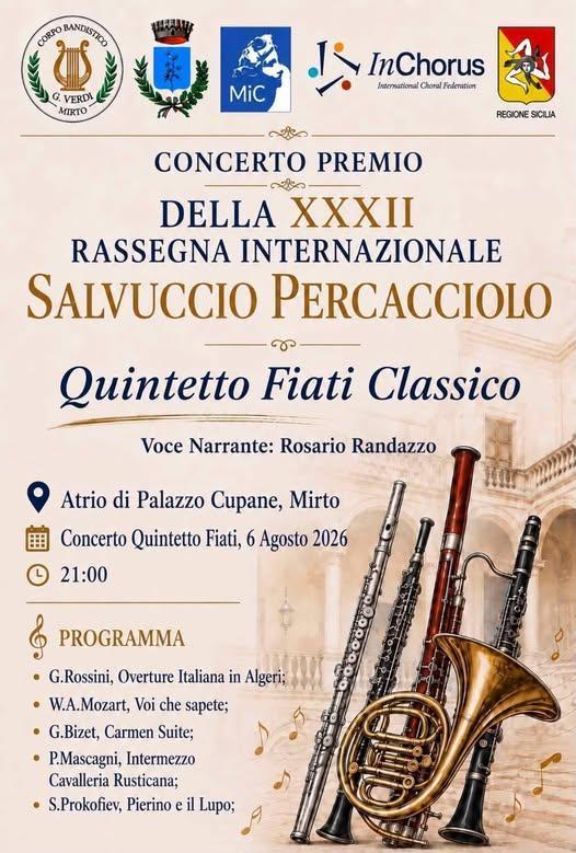 Concerto Premio della XXXII Rassegna Internazionale Salvuccio Percacciolo - Quintetto Fiati Classico (inizio ore 21:00)