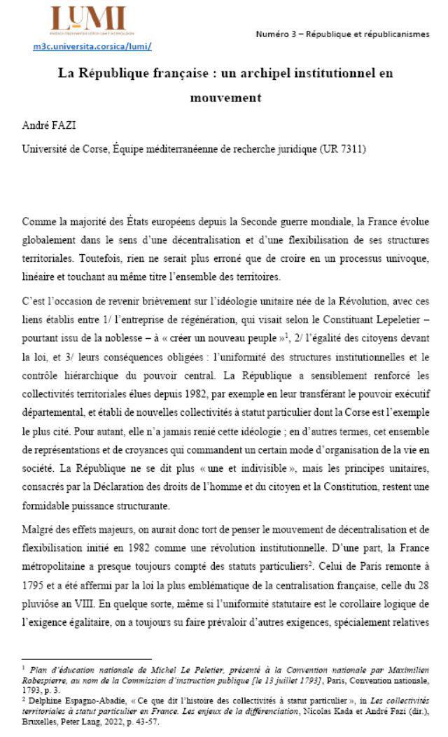 La République française: un archipel institutionnel en mouvement