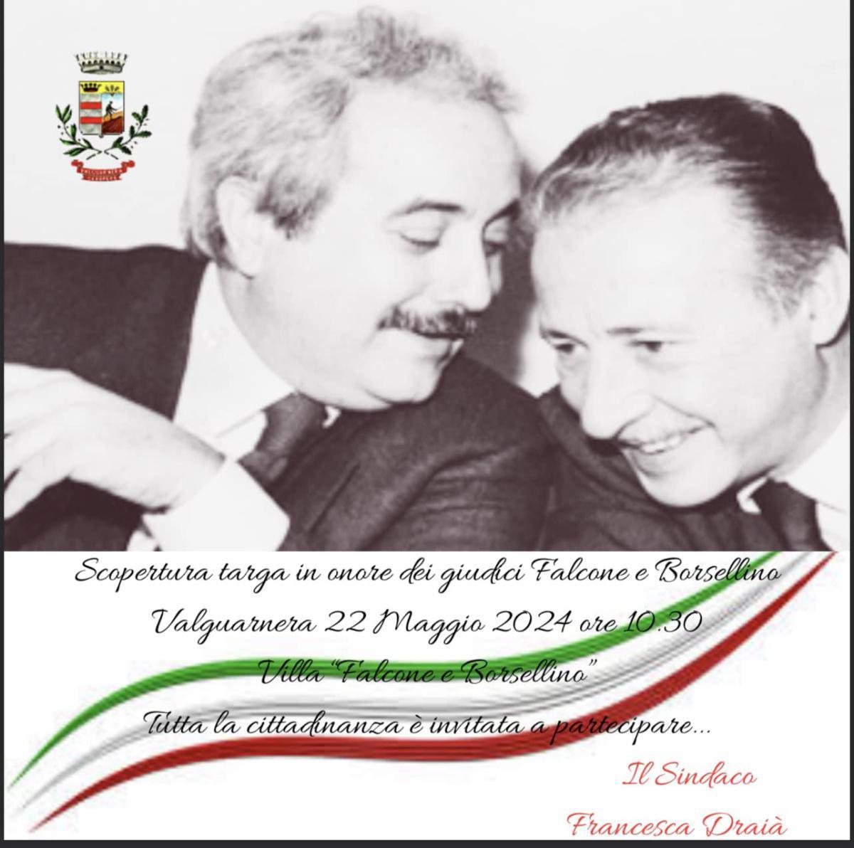 Scopertura targa in onore dei giudici Falcone e Borsellino (inizio ore 10:30)