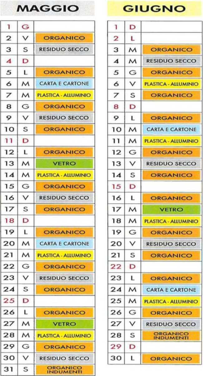 Calendario Raccolta Differenziata