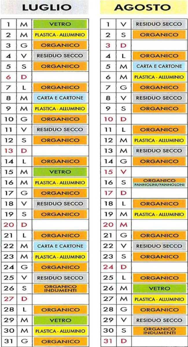 Calendario Raccolta Differenziata