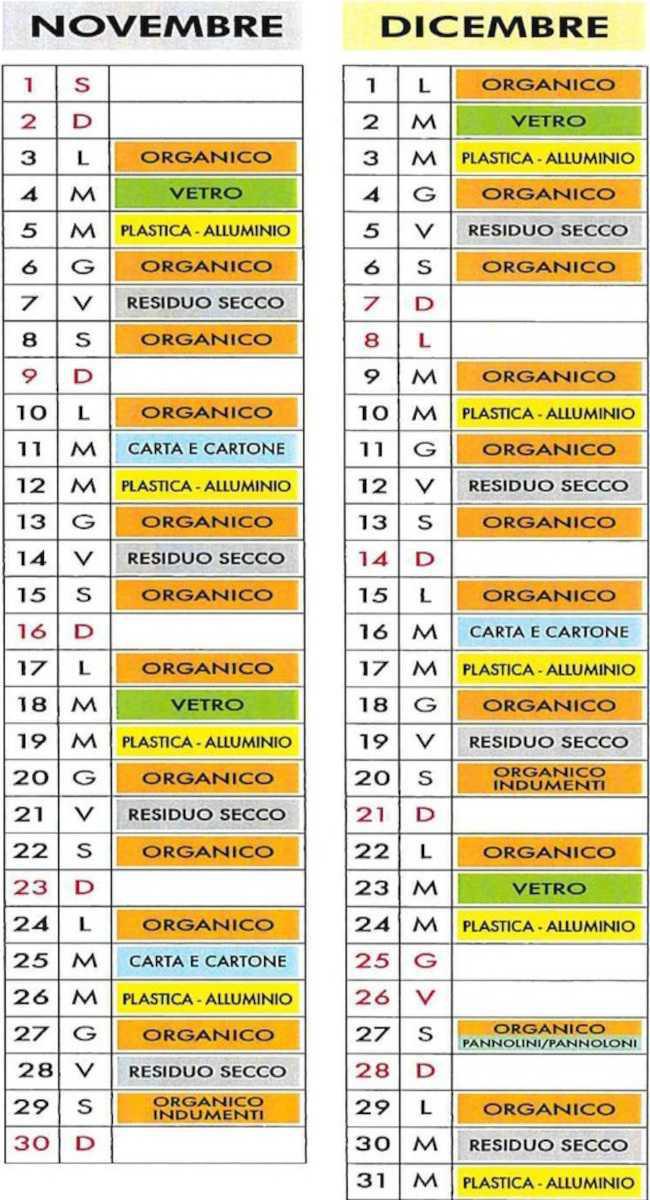 Calendario Raccolta Differenziata