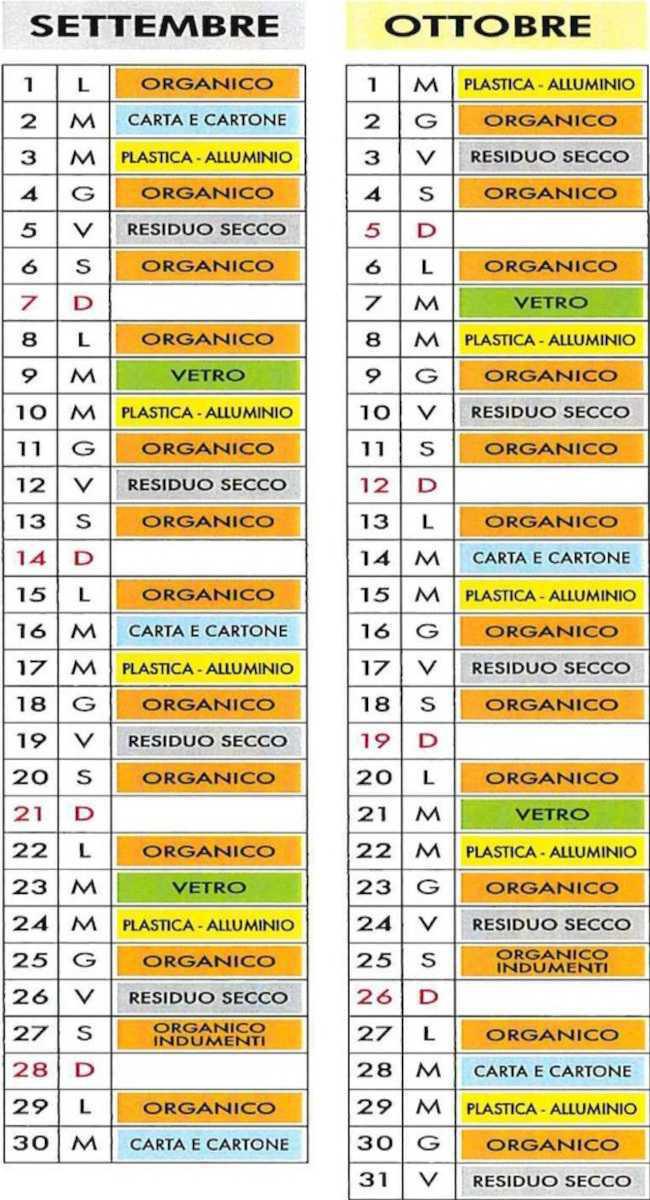 Calendario Raccolta Differenziata