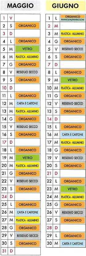 Calendario Raccolta Differenziata
