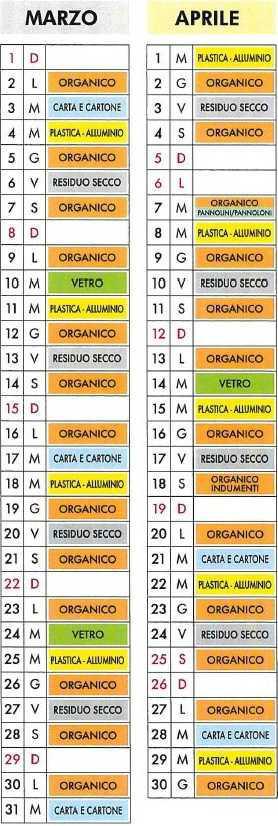 Calendario Raccolta Differenziata