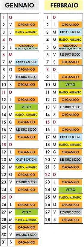 Calendario Raccolta Differenziata