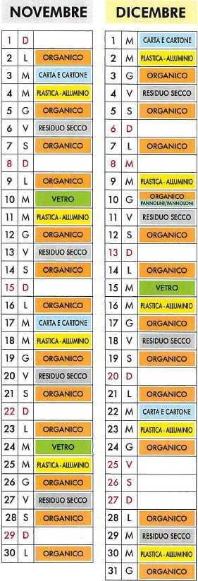 Calendario Raccolta Differenziata