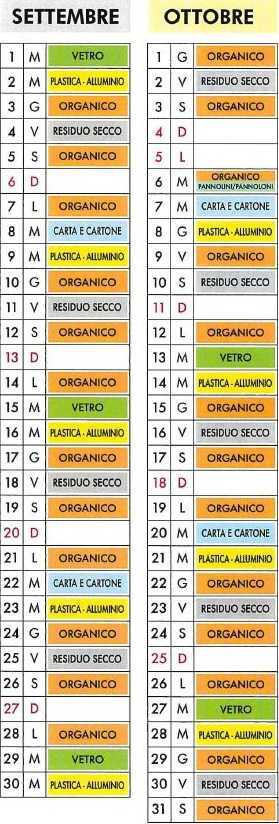 Calendario Raccolta Differenziata