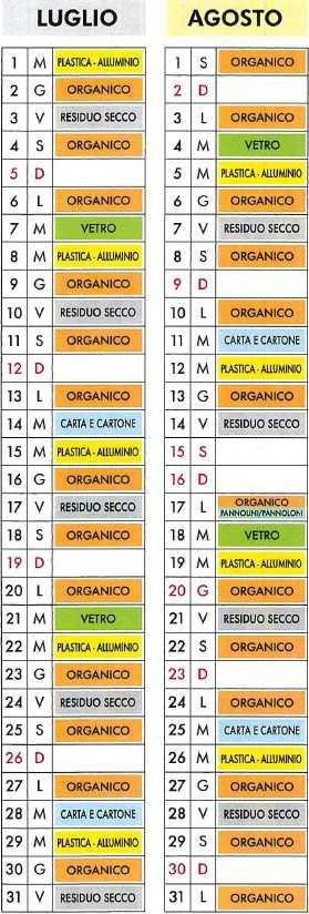 Calendario Raccolta Differenziata