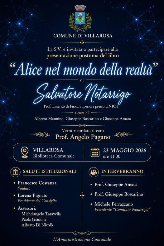 Presentazione postuma del libro "Alice nel mondo della realtà" di Salvatore Notarrigo (inizio ore 11.00)