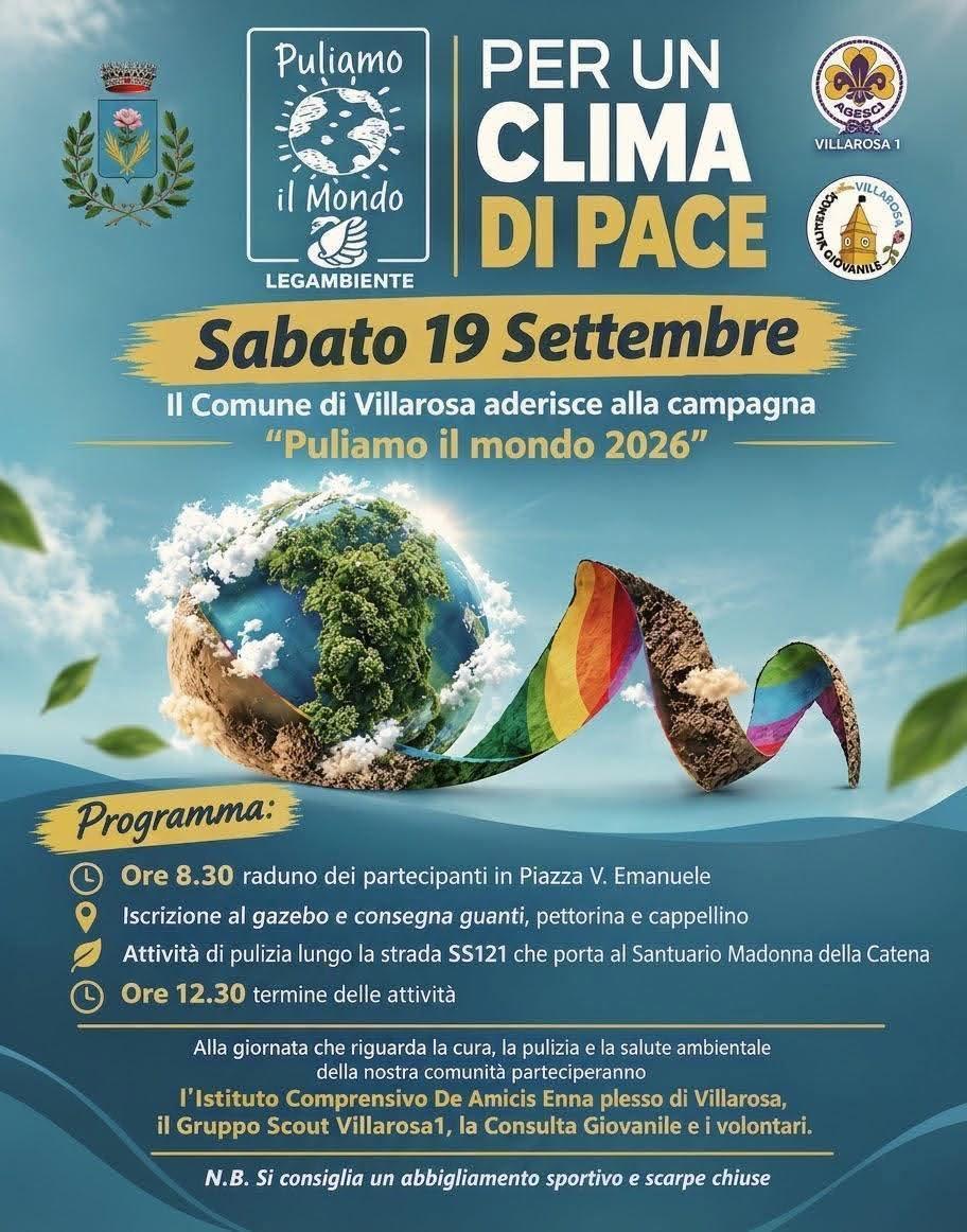 Puliamo il Mondo 2026 - Per un clima di Pace (Inizio ore 08.30) Puliamo il Mondo 2026 - Per un clima di Pace (Inizio ore 08.30)
