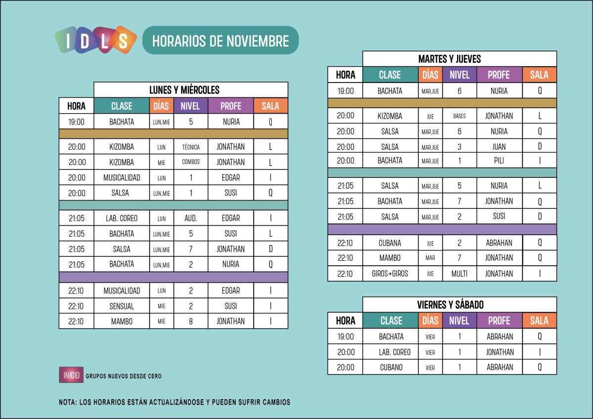 HORARIOS DE NOVIEMBRE