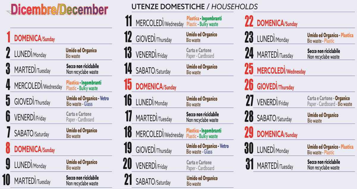 Calendario Raccolta Differenziata