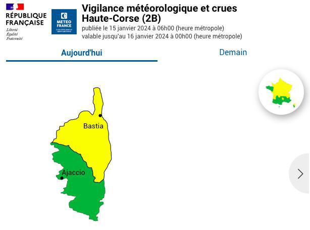 Vent : La Haute-Corse placée en vigilance jaune par Météo France
