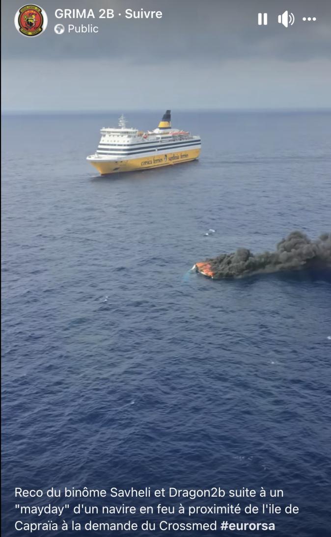 VIDEO - Le "Corsica Victoria" à la rescousse du bateau en feu