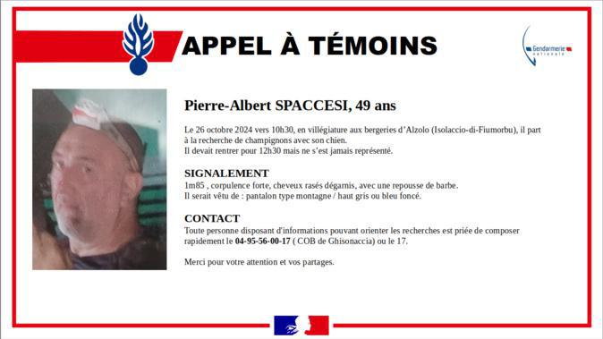 Isolaccio-di-Fiumorbu : La gendarmerie lance un appel à témoins pour retrouver Pierre-Albert Spaccesi