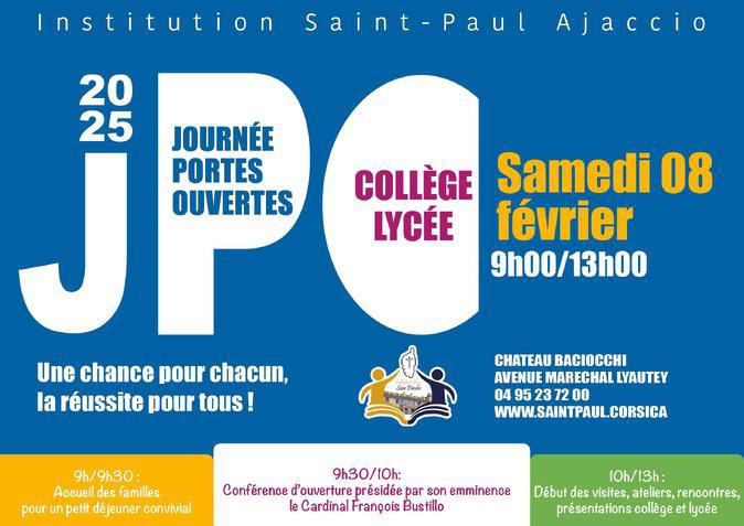 Ajaccio : Le lycée Saint-Paul organise une matinée portes ouvertes le 8 février Ajaccio : Le lycée Saint-Paul organise une matinée portes ouvertes le 8 février