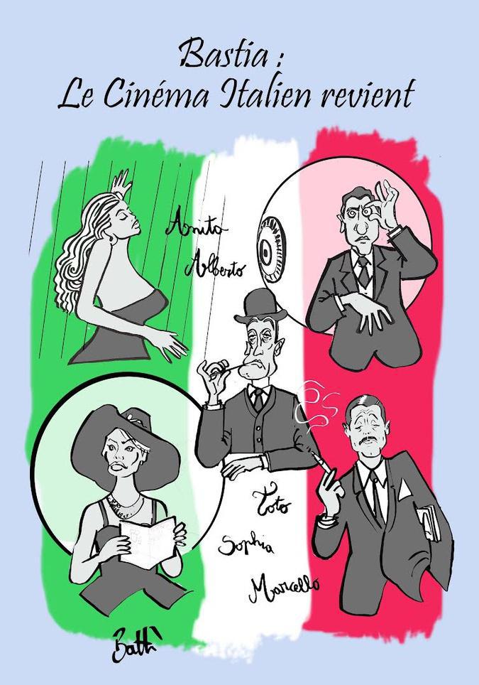 Le dessin de Battì : Anita, Alberto, Toto, Sophia et Marcello