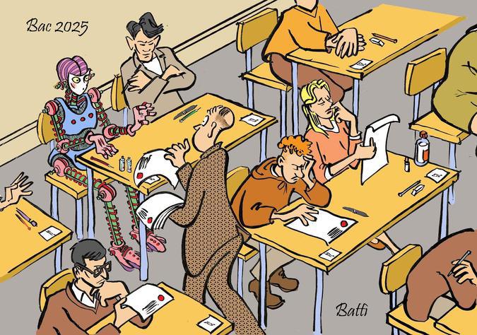 Le dessin de Battì : Bac 2025, l’IA planche, les élèves rament