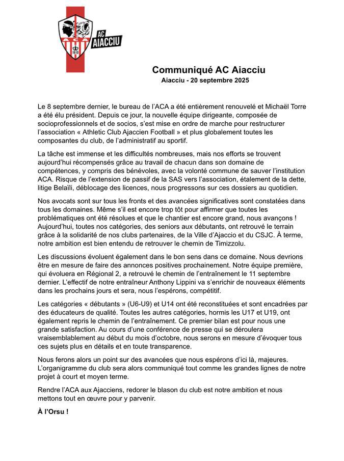"Rendre l’ACA aux Ajacciens" : ambition de la nouvelle équipe dirigeante du club "Rendre l’ACA aux Ajacciens" : ambition de la nouvelle équipe dirigeante du club