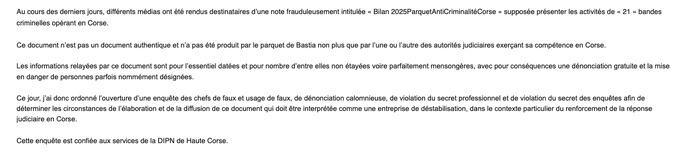 Faux « bilan anticriminalité » : une enquête ouverte pour identifier ses auteurs