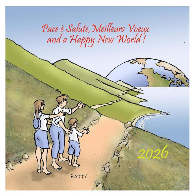 Le dessin de Battì - "Pace è Salute, meilleurs vœux and a happy new … world !" 