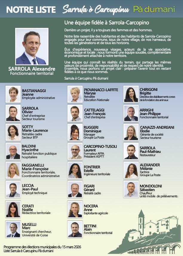 Municipales. À Sarrola-Carcopino, Alexandre Sarrola veut "poursuivre le travail engagé" Municipales. À Sarrola-Carcopino, Alexandre Sarrola veut "poursuivre le travail engagé"