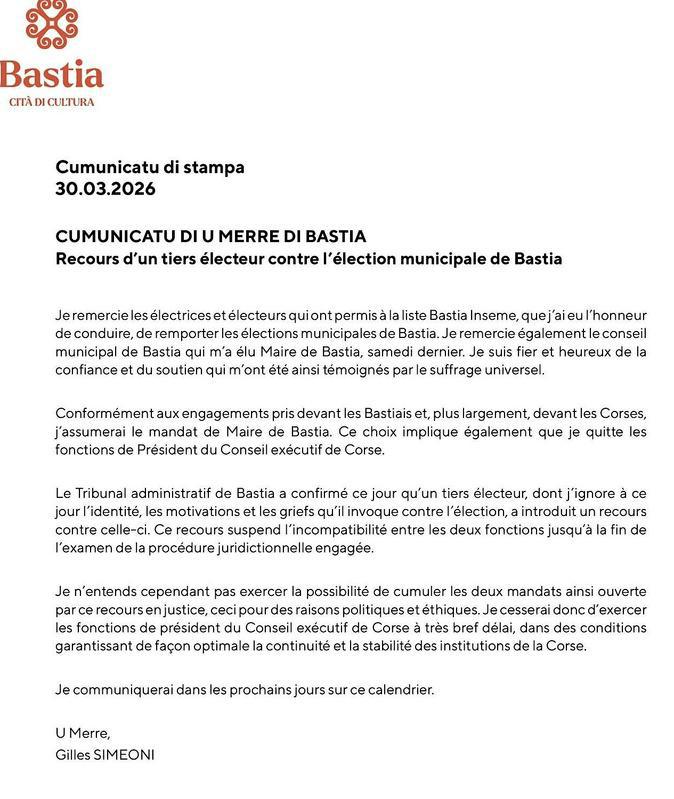 Bastia : un recours contre les municipales, Gilles Simeoni confirme qu’il quittera l’exécutif de Corse Bastia : un recours contre les municipales, Gilles Simeoni confirme qu’il quittera l’exécutif de Corse