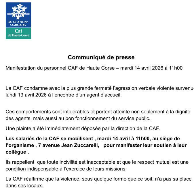Bastia : mobilisation du personnel de la CAF après une agression verbale