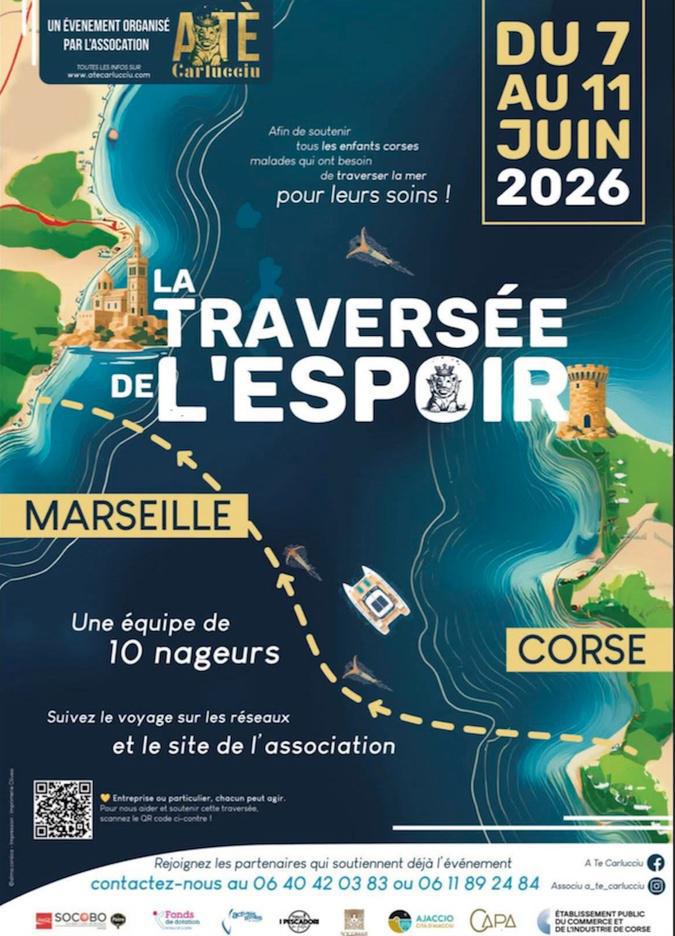 Défi humain et solidaire : dix nageurs se mettront à l'eau entre Calvi et Marseille pour l'association "À Tè Carlucciu" Défi humain et solidaire : dix nageurs se mettront à l'eau entre Calvi et Marseille pour l'association "À Tè Carlucciu"