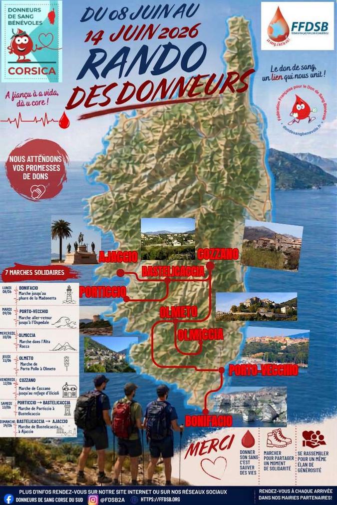 La « Rando des donneurs » va traverser la Corse-du-Sud pour remercier les donneurs de sang La « Rando des donneurs » va traverser la Corse-du-Sud pour remercier les donneurs de sang