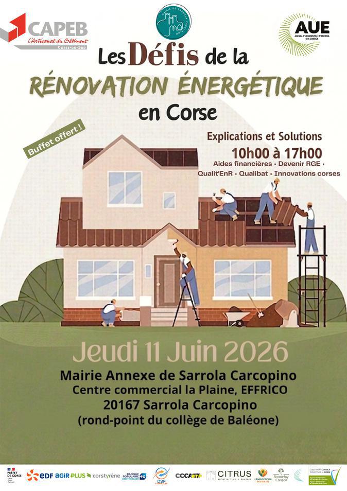 Rénovation énergétique : la CAPEB 2A organise une journée d'information ouverte à tous à Sarrola-Carcopino Rénovation énergétique : la CAPEB 2A organise une journée d'information ouverte à tous à Sarrola-Carcopino