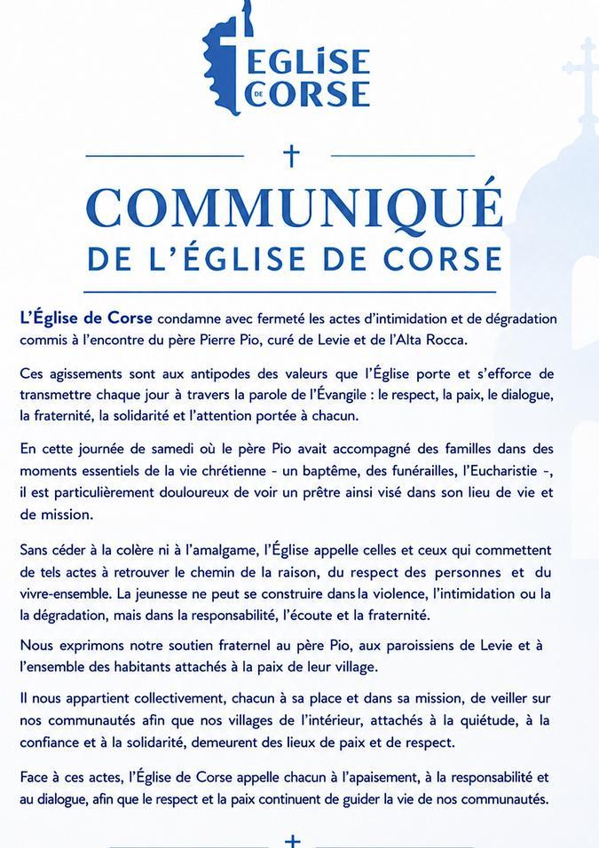 Levie - Après l'agression du presbytère, un vaste élan de solidarité autour du père Pierre Pio