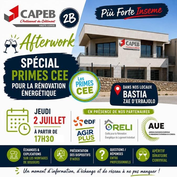 Rénovation énergétique : la CAPEB Haute-Corse organise un afterwork pour les artisans à Bastia Rénovation énergétique : la CAPEB Haute-Corse organise un afterwork pour les artisans à Bastia
