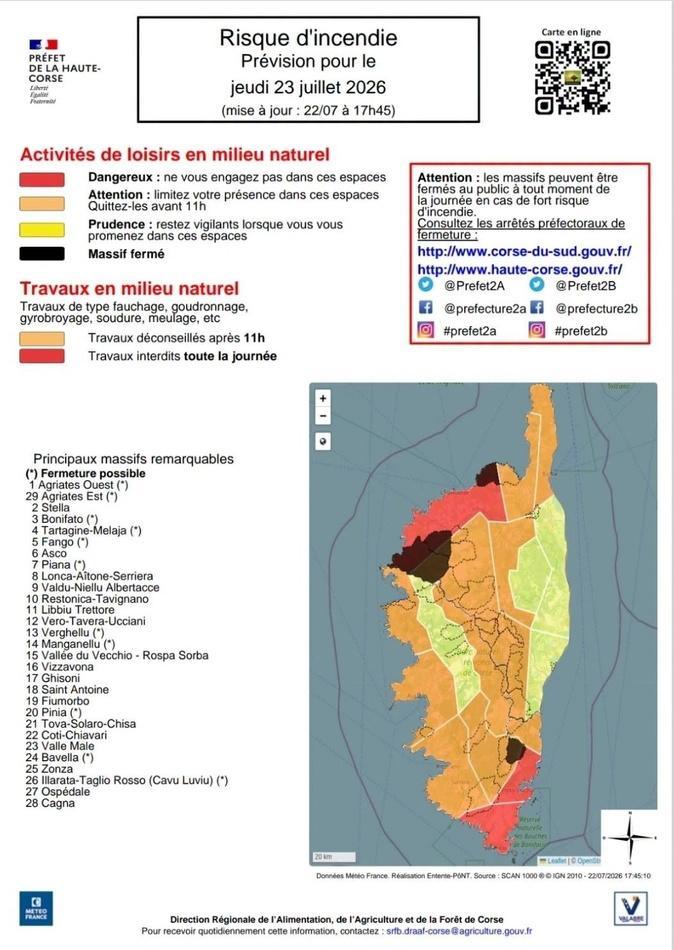 Face à un risque incendie très sévère, plusieurs massifs forestiers fermés en Balagne et dans l'Extrême Sud ce jeudi Face à un risque incendie très sévère, plusieurs massifs forestiers fermés en Balagne et dans l'Extrême Sud ce jeudi