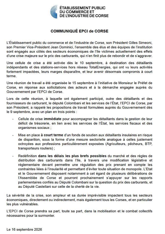 Crise des carburants en Corse : l’EPCI réclame un fonds de soutien pour les détaillants indépendants