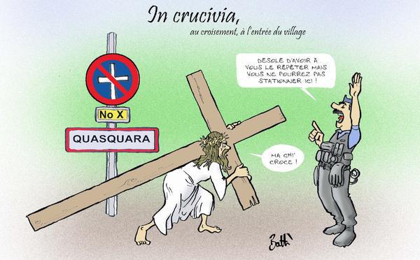 Le dessin de Battì - In crucivia, au croisement à l'entrée du village