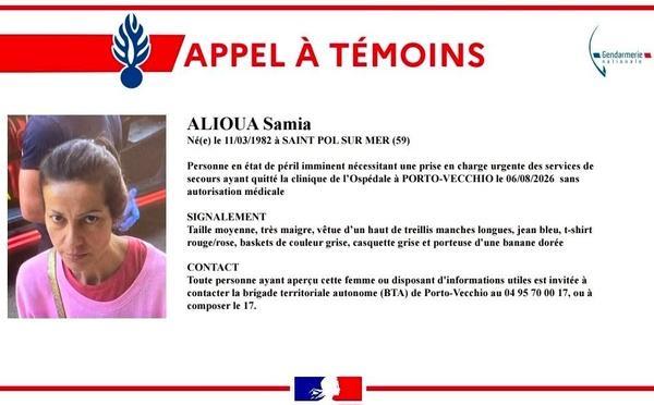 Porto-Vecchio - Une femme en état de péril imminent recherchée, la gendarmerie lance un appel à témoins