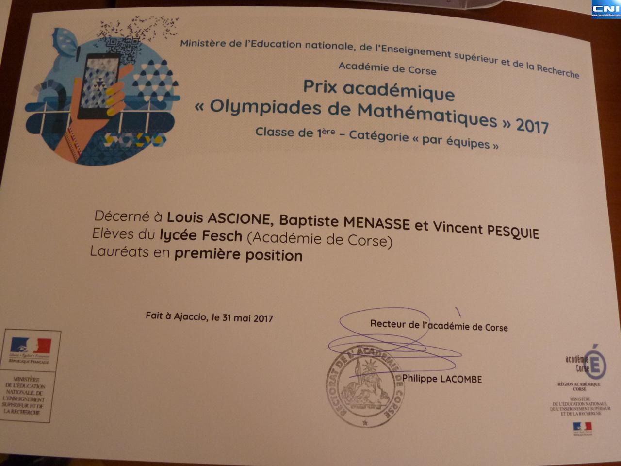 17emes Olympiades De Mathematiques De 4emes Et De 1eres Les Laureats Chez Le Recteur