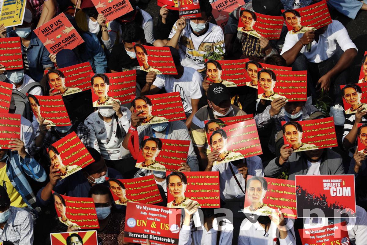 Protest against military coup, in Yangon