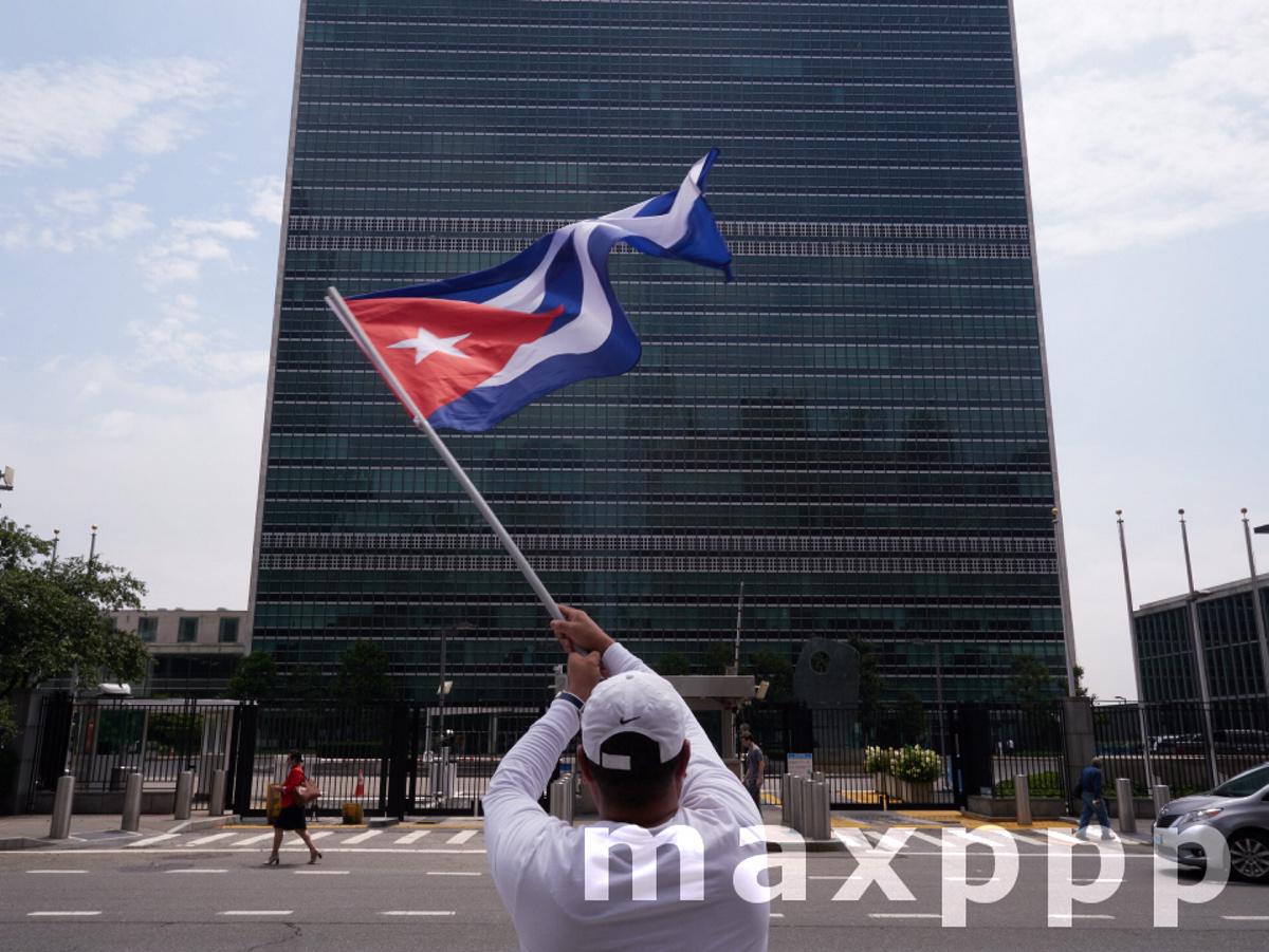 Cuban Anti-Government Protest In Front of United Nations