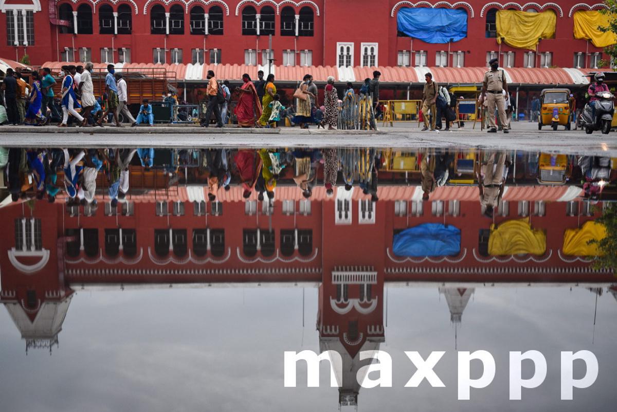 Commuters at the Chennai Central railway station after a rainfall