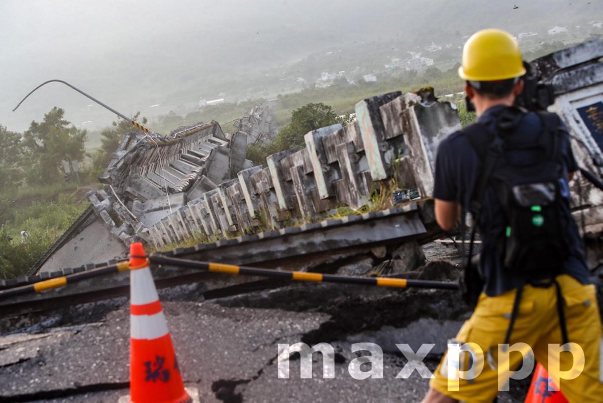 Collapsed bridge in Yuli, Hualien as Multiple earthquakes Rock Taiwan